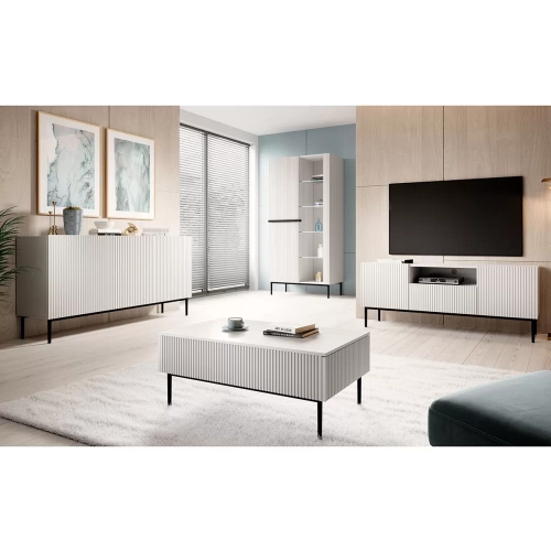 Szafka RTV z szufladą Nicole 150 cm - biały mat / czarne nóżki